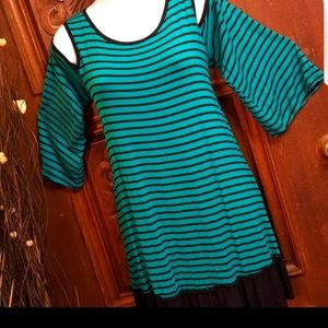 Lily Pad Striped Cold Shoulder Tunic